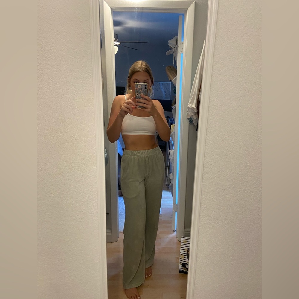 Light green velvet wide leg joggers from Pac sun